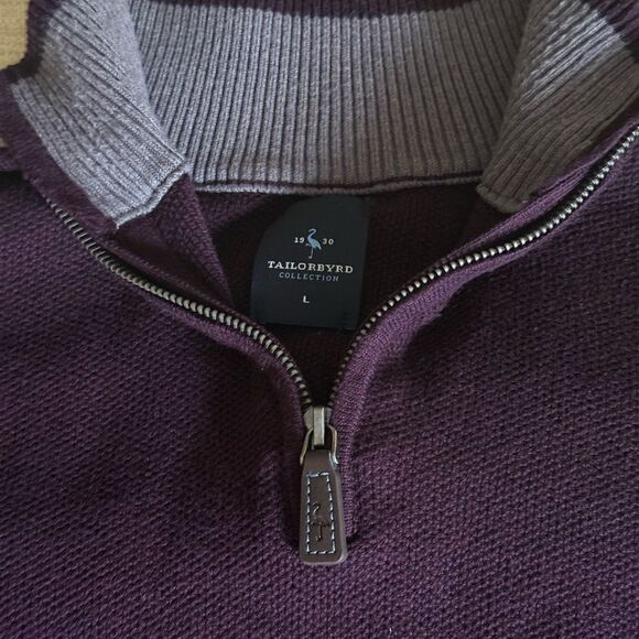 Tailorbyrd Mens Luxe 1/4 Zip Mock Neck Pullover  Burgundy Sweater. Size Large. - Picture 3 of 8